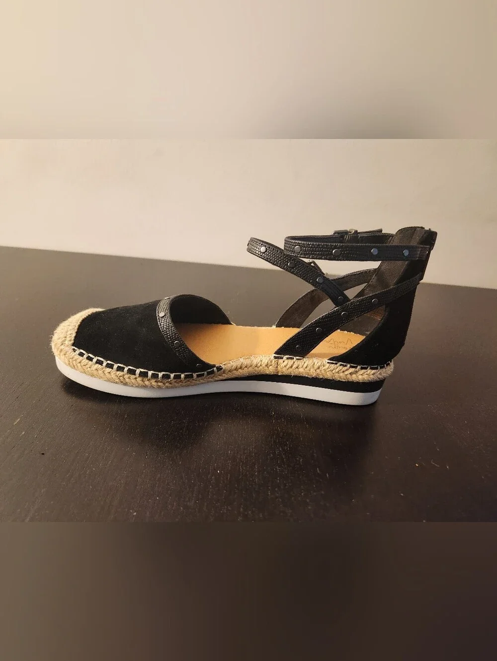 Crown Vintage Women’s Black Espadrille Ankle-Strap Wedges